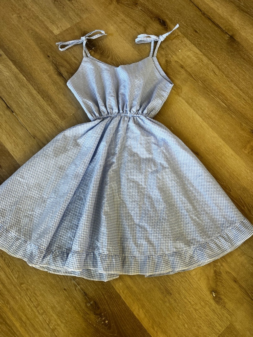 Handmade Blue Gingham Tie-Shoulder Kids Dress